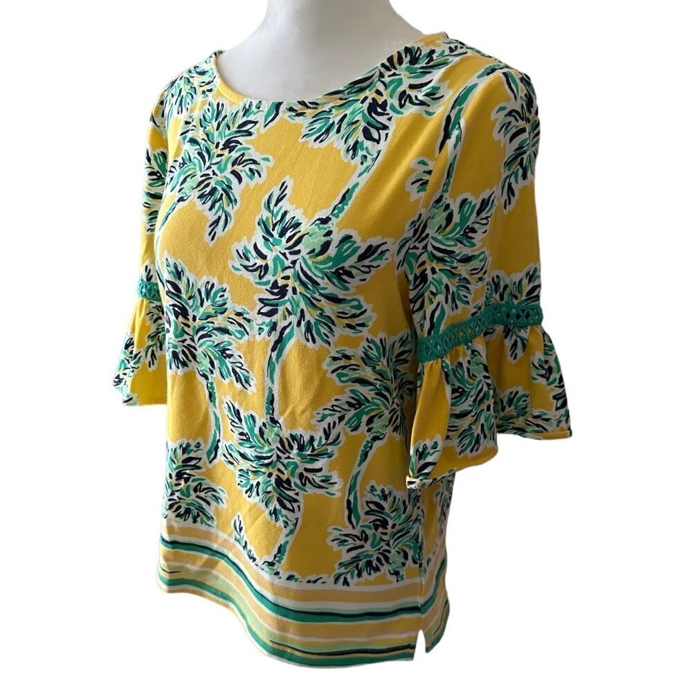 Crown & Ivy Yellow Floral Ruffle Sleeved Blouse Womens PS